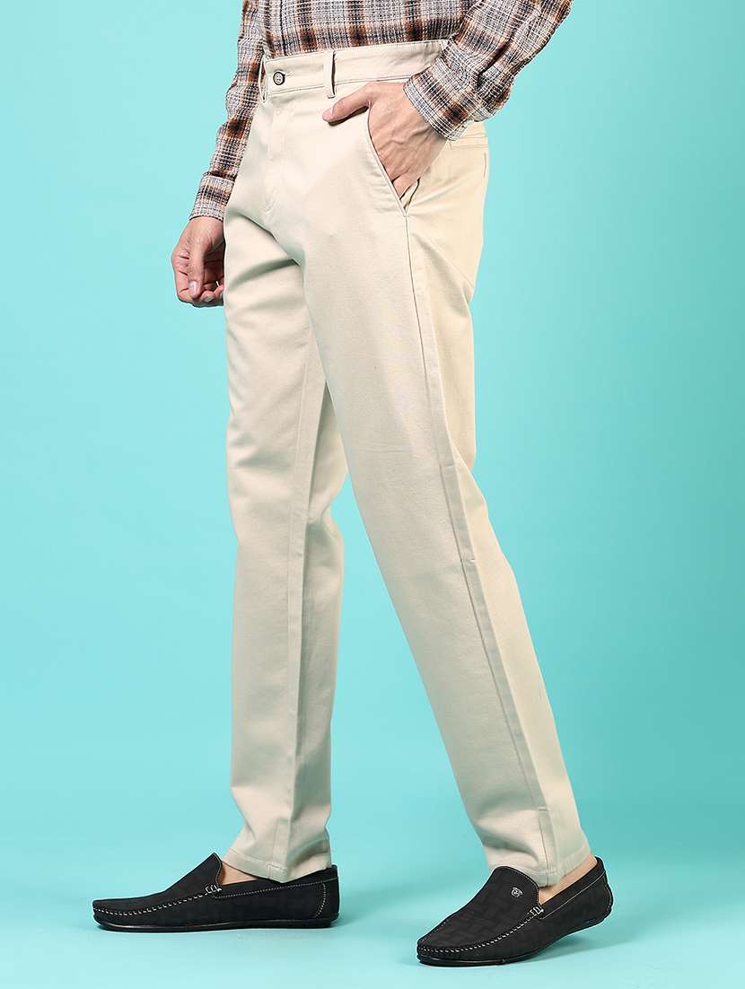 men mid rise solid flat front casual trouser - 21766287 -  Standard Image - 1