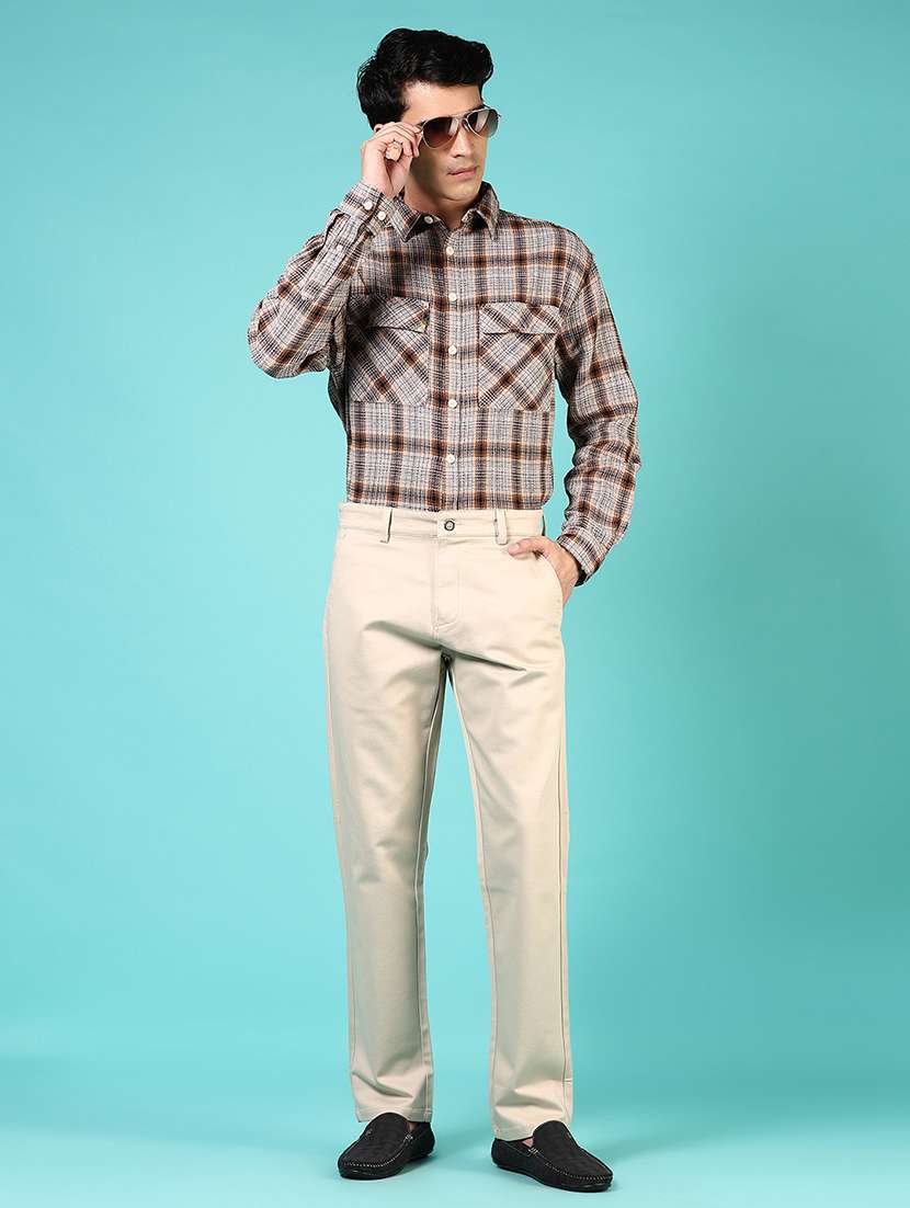 men mid rise solid flat front casual trouser - 21766287 -  Standard Image - 4