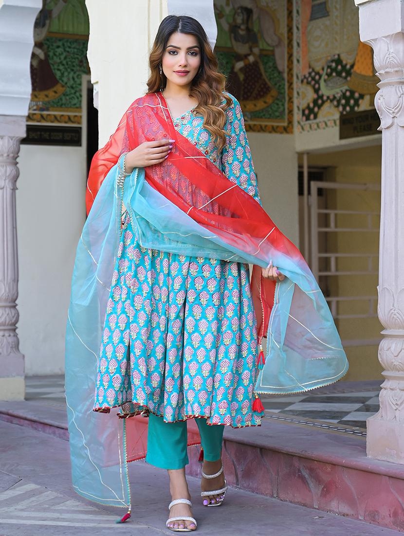 women three quarter sleeve kurta pant with dupatta set - 21766302 - Standard Image - 1