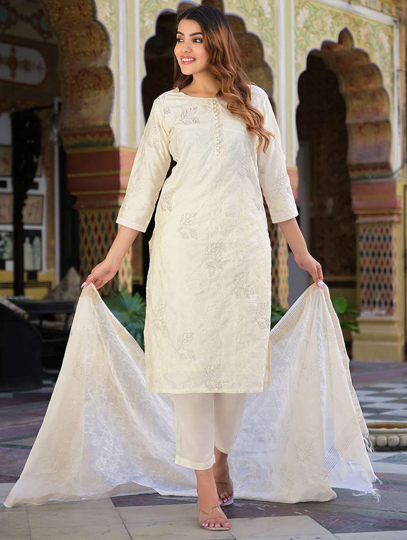 women three quarter sleeve kurta pant with dupatta set - 21766307 -  Standard Image - 1