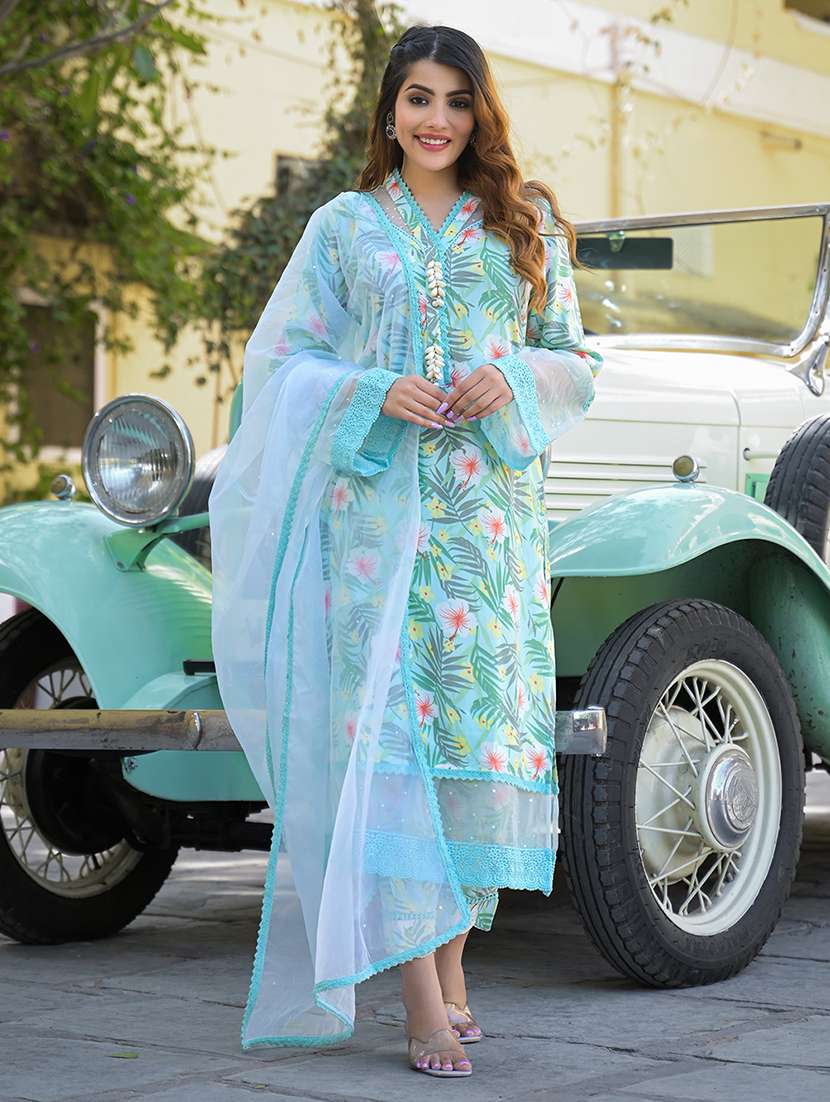 women three quarter sleeve kurta pant with dupatta set
