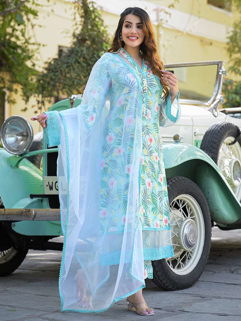 women three quarter sleeve kurta pant with dupatta set - 21766309 -  Standard Image - 1