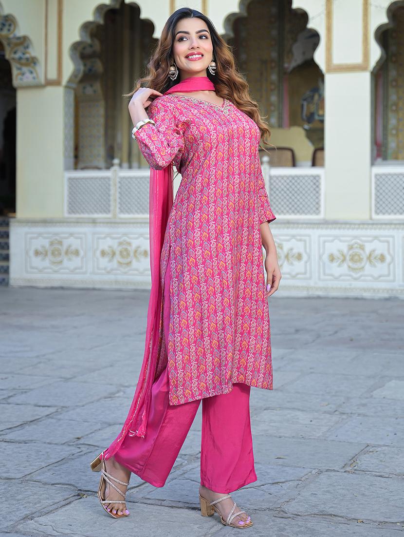 women three quarter sleeve kurta pant with dupatta set - 21766310 - Standard Image - 1
