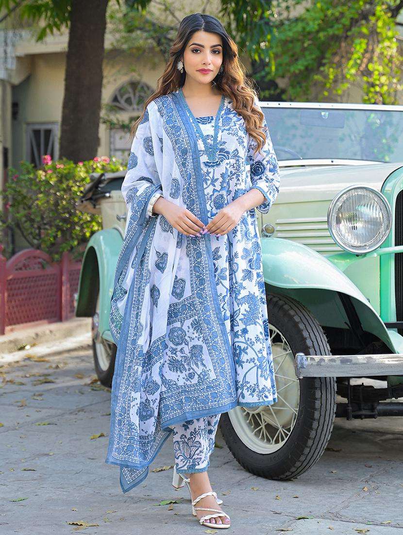 women three quarter sleeve kurta pant with dupatta set
