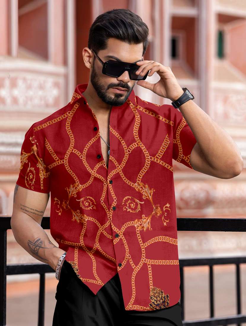 men printed short sleeve regular fit casual shirt - 21766318 -  Standard Image - 1