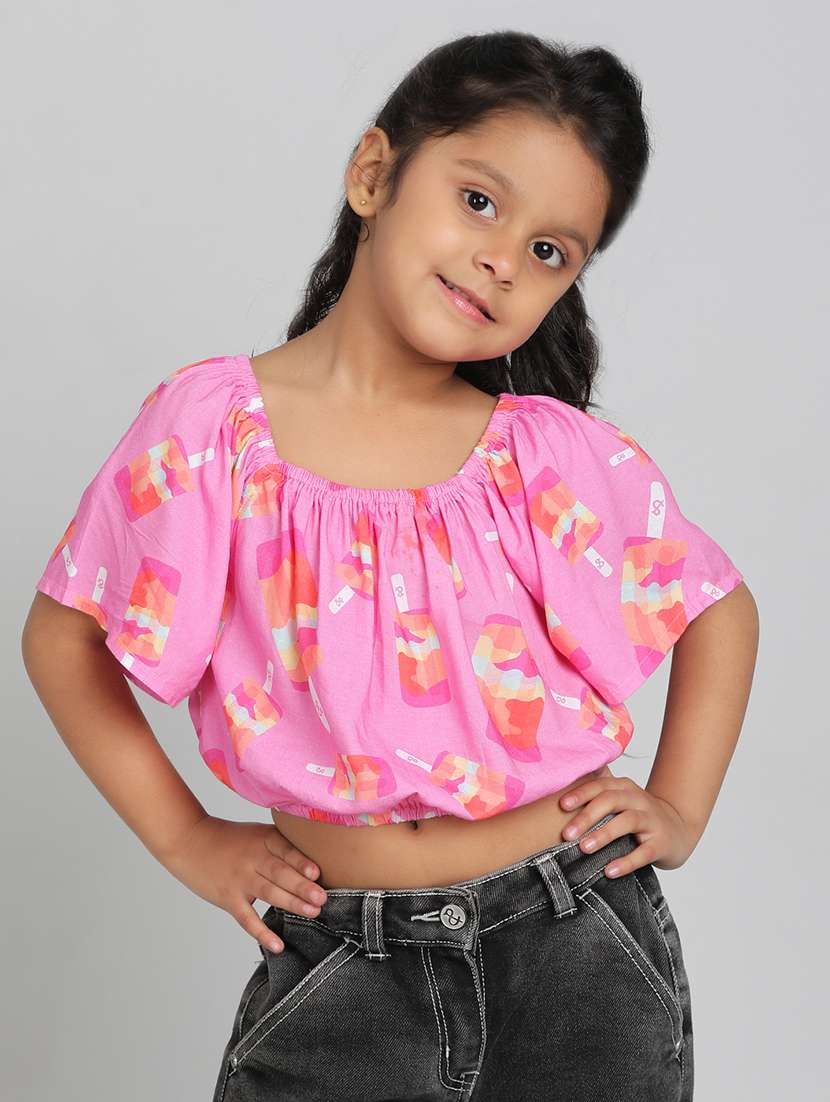 girls pink printed short sleeve top