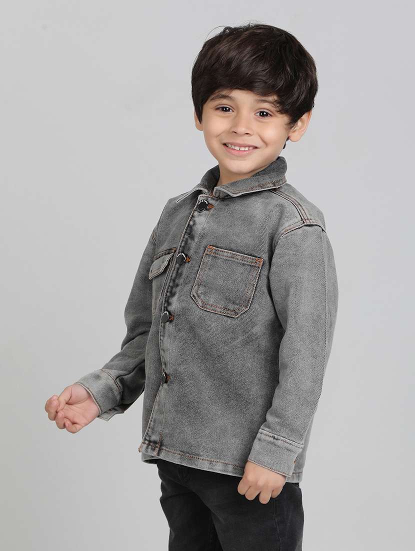 boys solid collared long sleeves shacket  - 21766387 -  Standard Image - 1