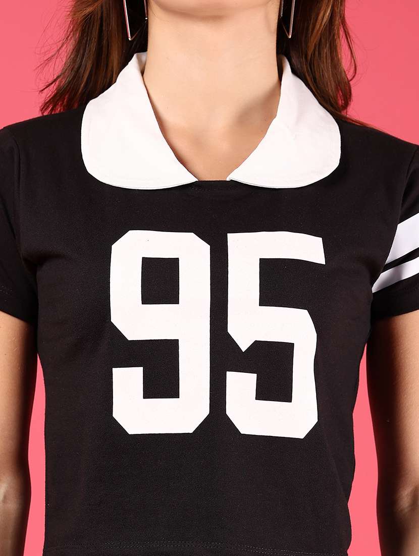 women graphic printed polo neck crop t-shirt - 21766449 -  Standard Image - 4