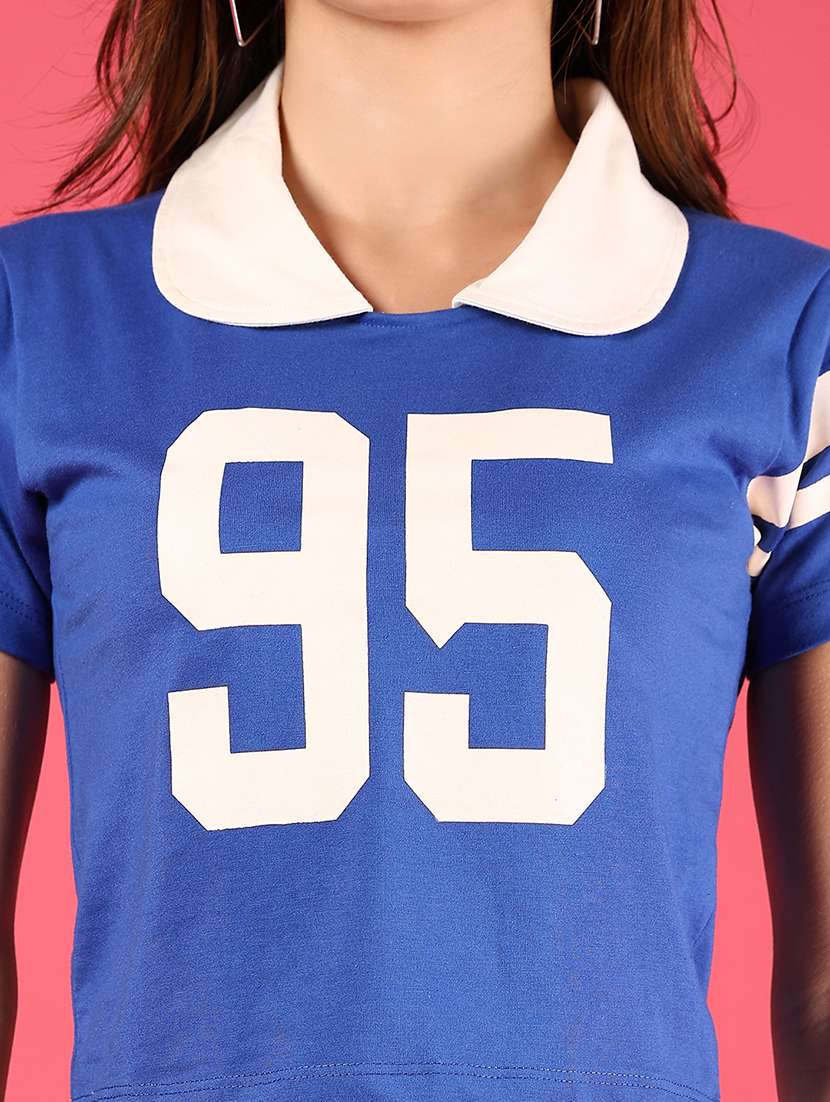 women blue short sleeve crop polo t-shirt - 21766450 -  Standard Image - 4