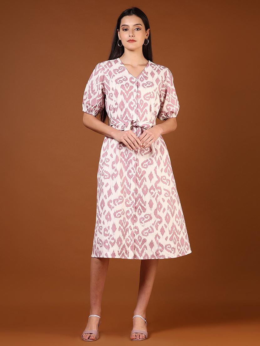 women printed puff sleeves a-line dress - 21766474 - Standard Image - 1