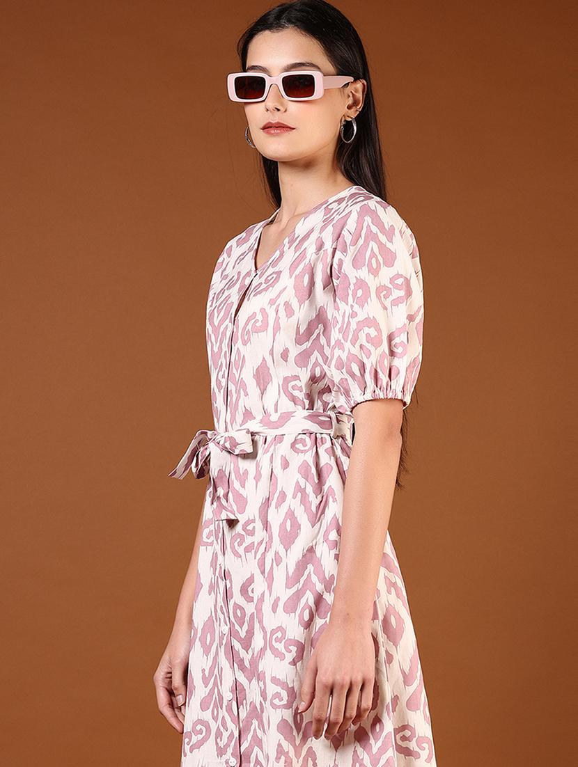 women printed puff sleeves a-line dress - 21766474 - Standard Image - 4