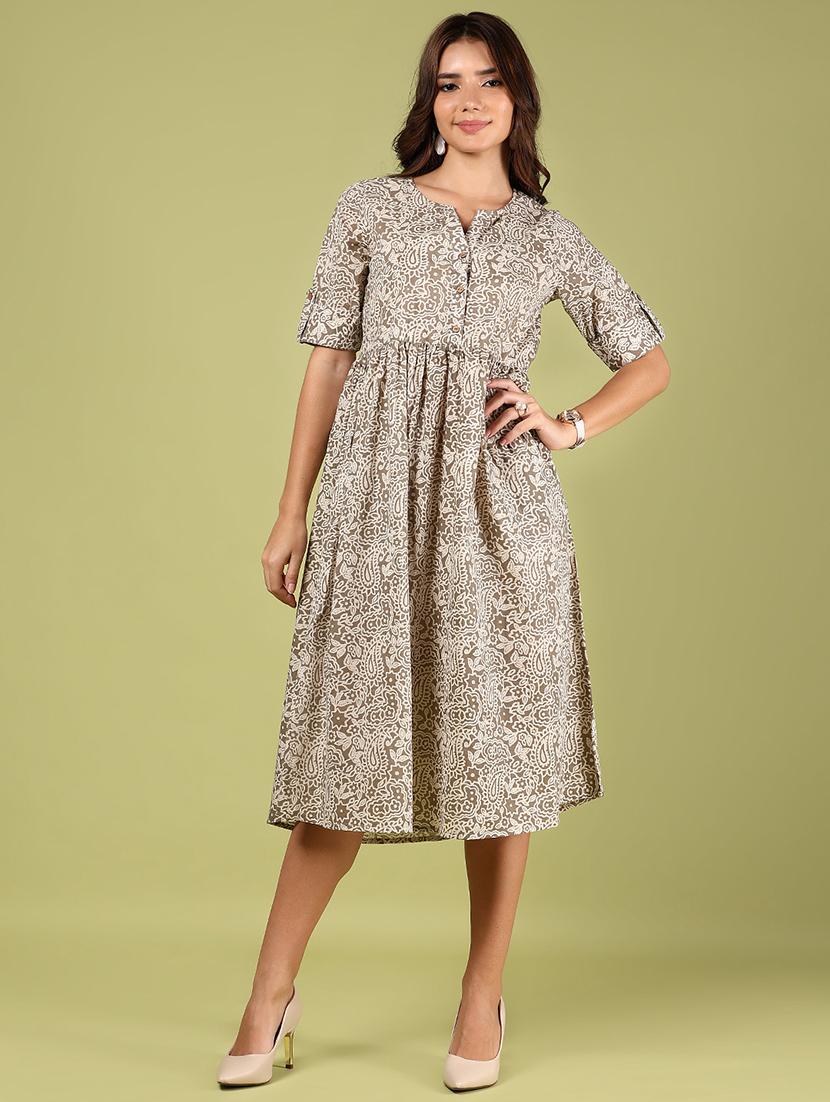 women printed notch neck ethnic dress - 21766504 - Standard Image - 1