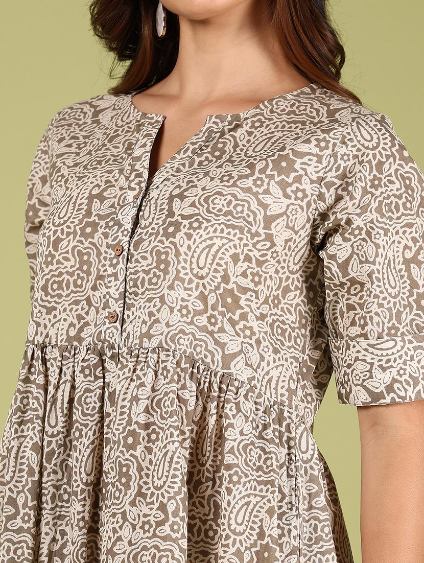 women printed notch neck ethnic dress - 21766504 - Standard Image - 4