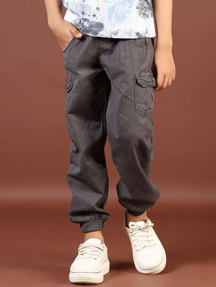 boys solid mid rise relaxed fit cargo - 21766509 -  Standard Image - 1