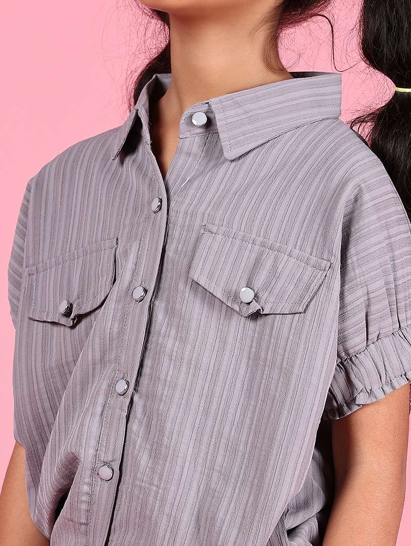 girls solid puff sleeve collared shirt - 21766557 - Standard Image - 4