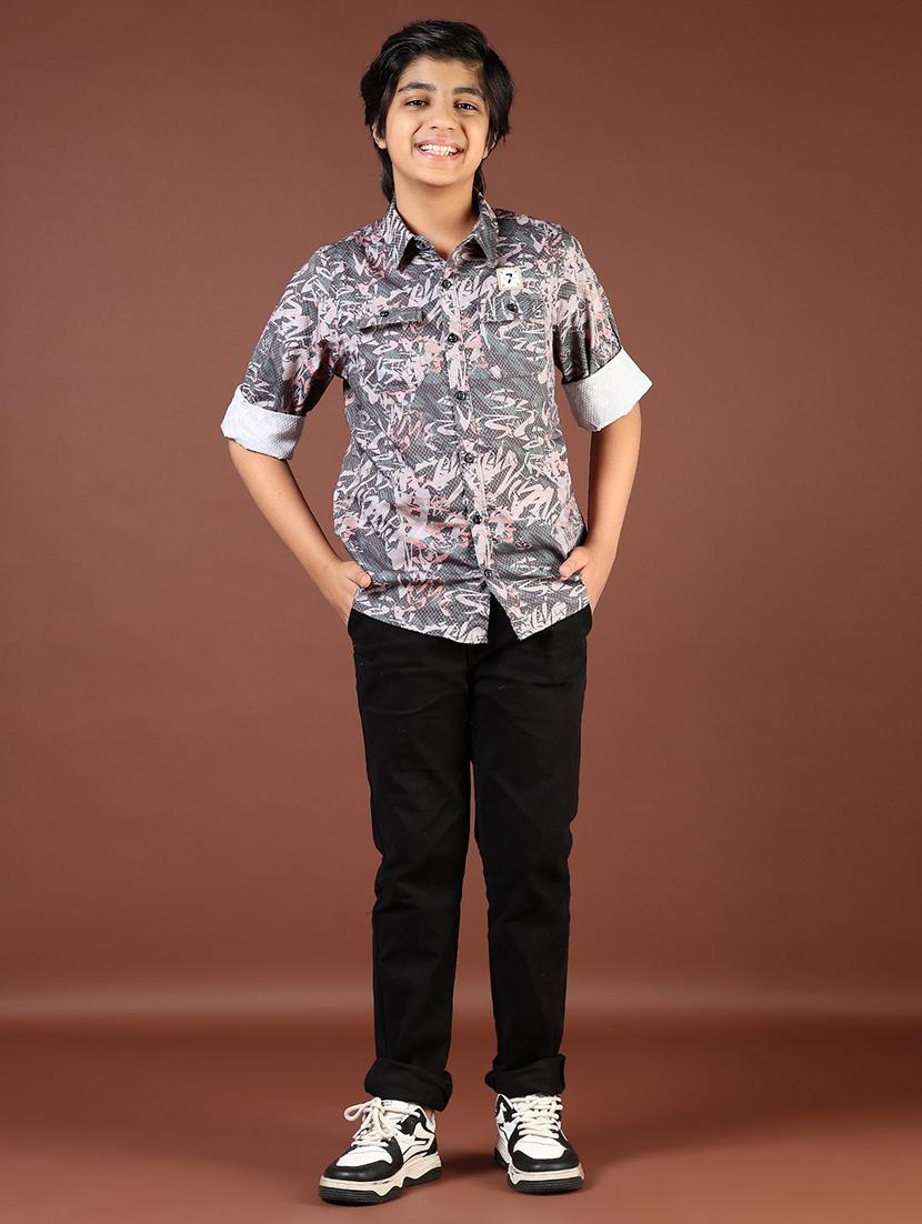 boys grey printed long sleeve casual shirt - 21766566 - Standard Image - 4