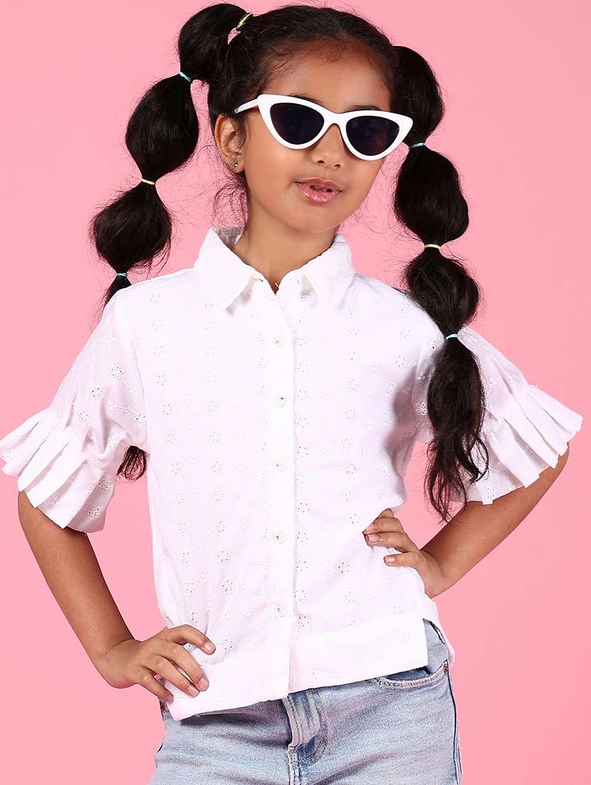 girls solid short sleeve collared shirt