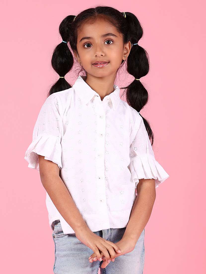girls solid short sleeve collared shirt - 21766584 -  Standard Image - 1