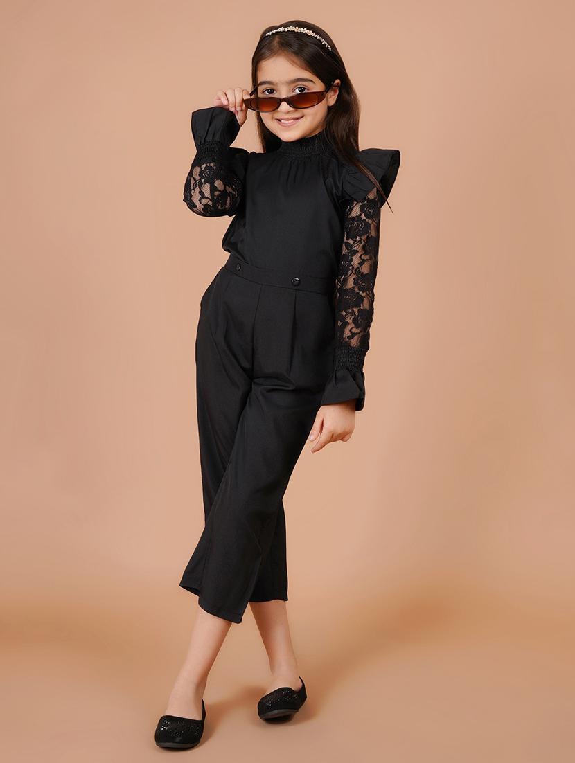 girls lace detailed full length jumpsuit