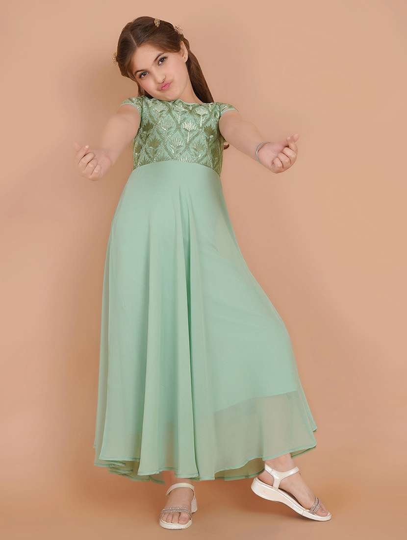women neo mint round neck fit & flare maxi dress