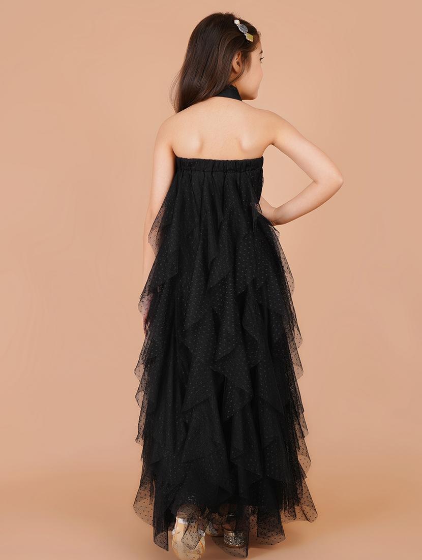 girls black self design halter neck ruffle dress - 21766669 - Standard Image - 4