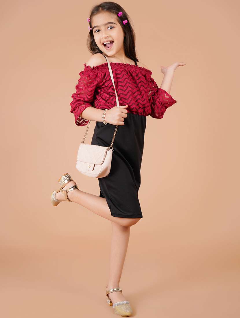 girls maroon cold shoulder bodycon dress