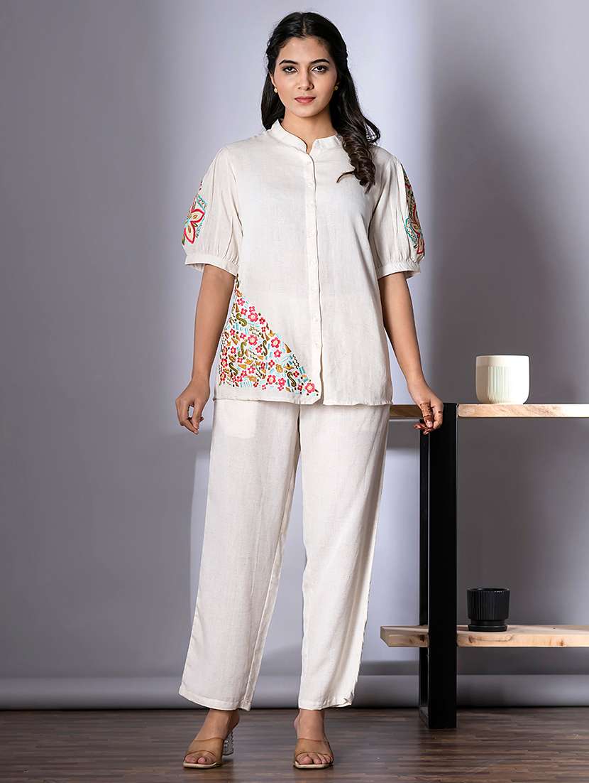 women embroidered short sleeve ethnic co-ord set