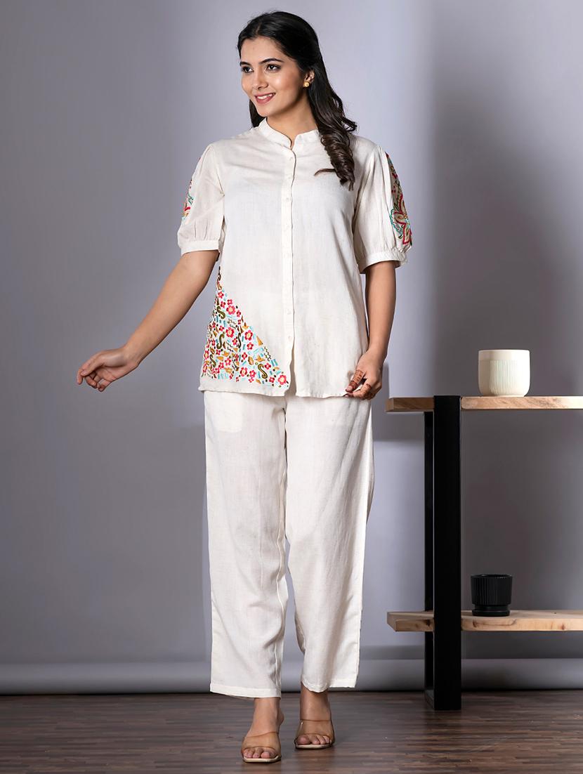 women embroidered short sleeve ethnic co-ord set - 21766719 - Standard Image - 1
