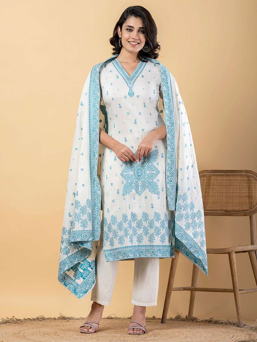 women three quarter sleeve kurta pant with dupatta set - 21766755 -  Standard Image - 1