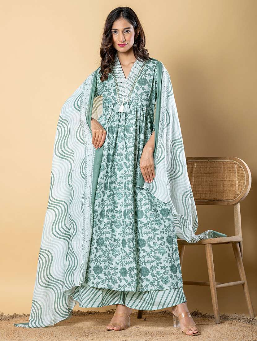 women three quarter sleeve kurta palazzo with dupatta set