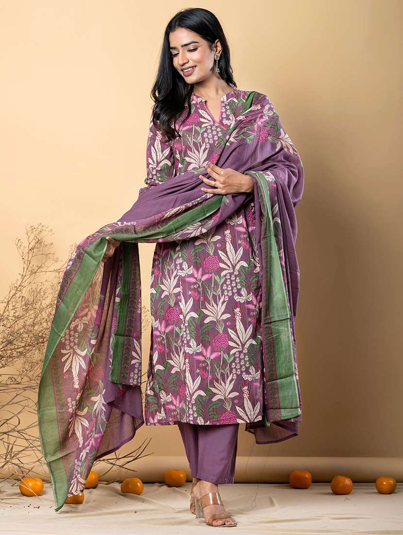 women three quarter sleeve kurta pant with dupatta set - 21766776 -  Standard Image - 1