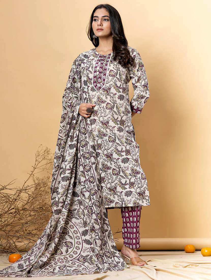 women three quarter sleeve kurta pant with dupatta set - 21766777 -  Standard Image - 1