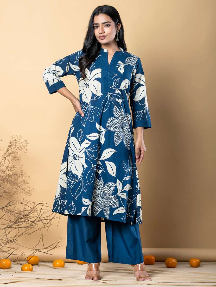 women three quarter sleeve kurta palazzo set