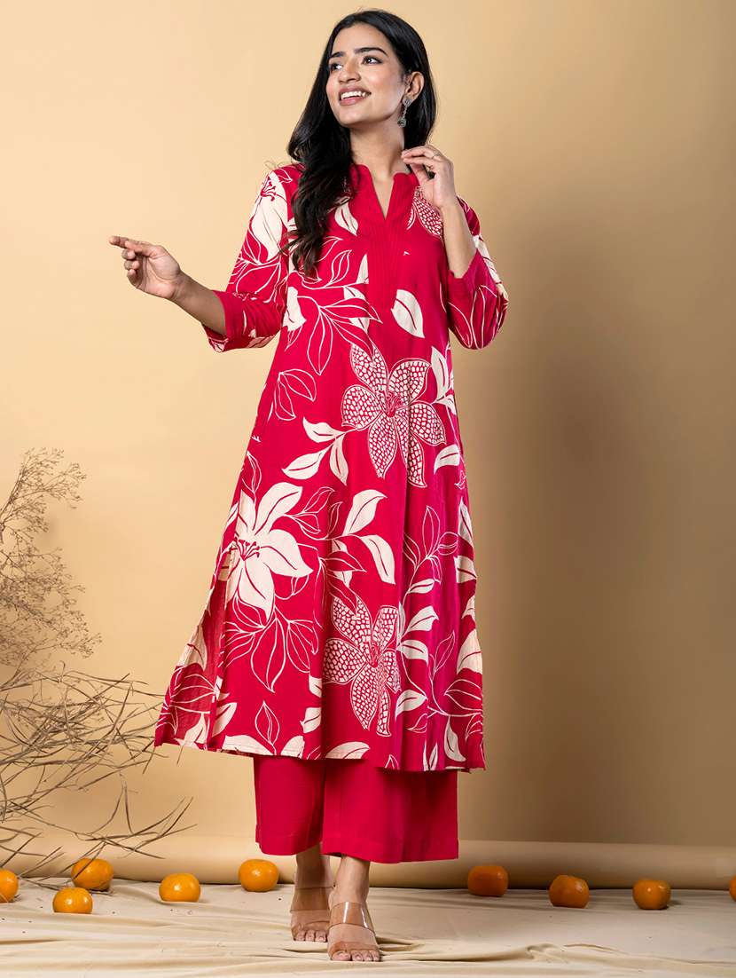 women three quarter sleeve kurta palazzo set - 21766780 -  Standard Image - 1