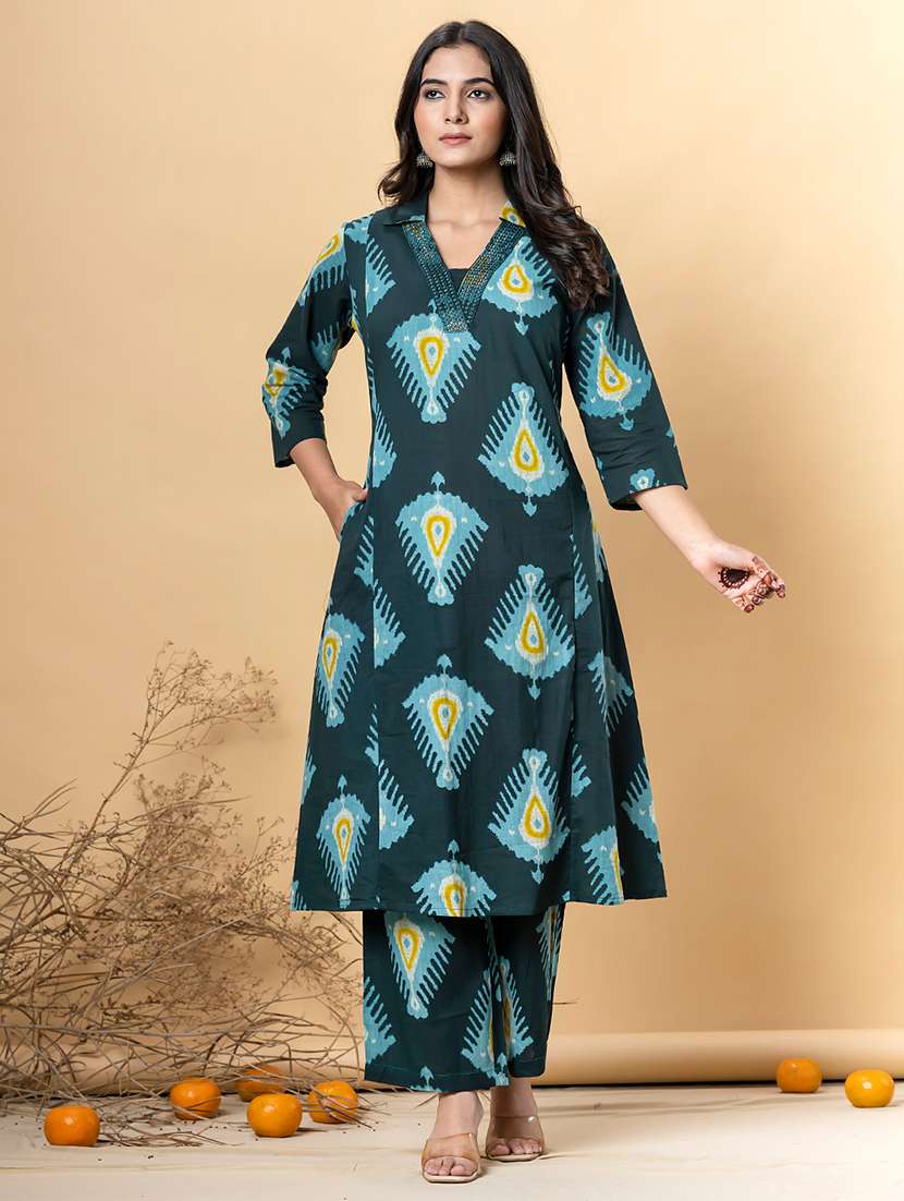 women three quarter sleeve kurta palazzo set - 21766787 -  Standard Image - 1