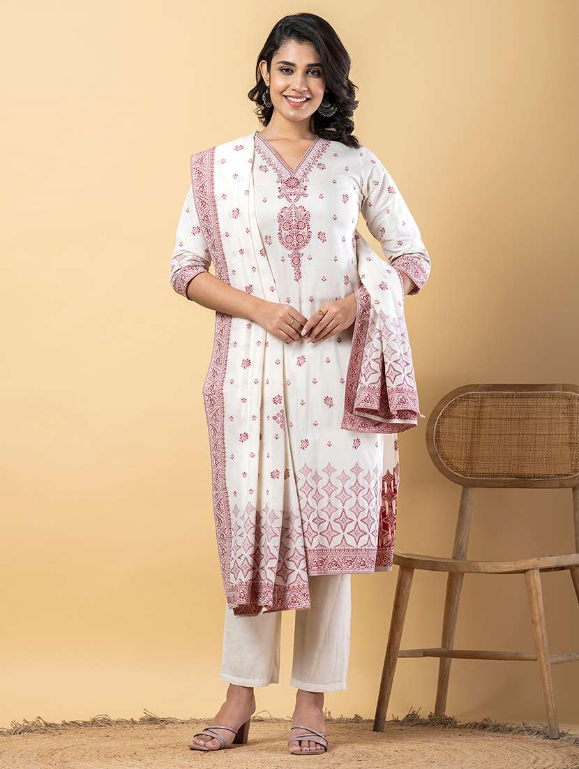 women three quarter sleeve kurta pant with dupatta set - 21766790 -  Standard Image - 1