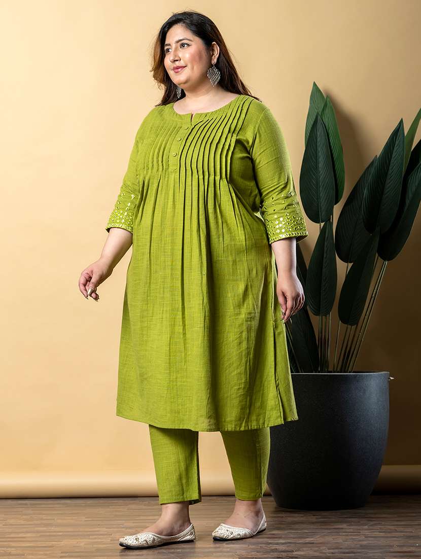 women plus size three quarter sleeve kurta pant set - 21766873 -  Standard Image - 1