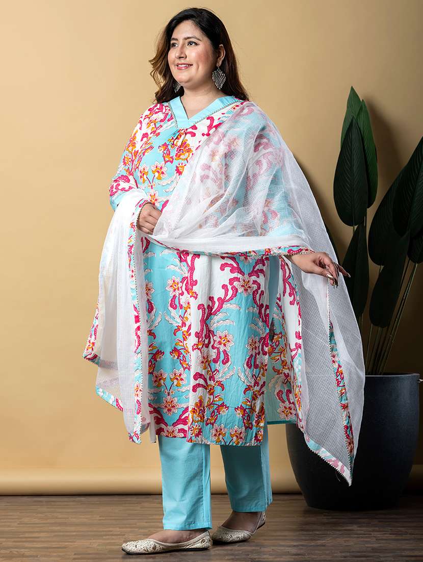 women three quarter sleeve kurta pant with dupatta set - 21766879 -  Standard Image - 1