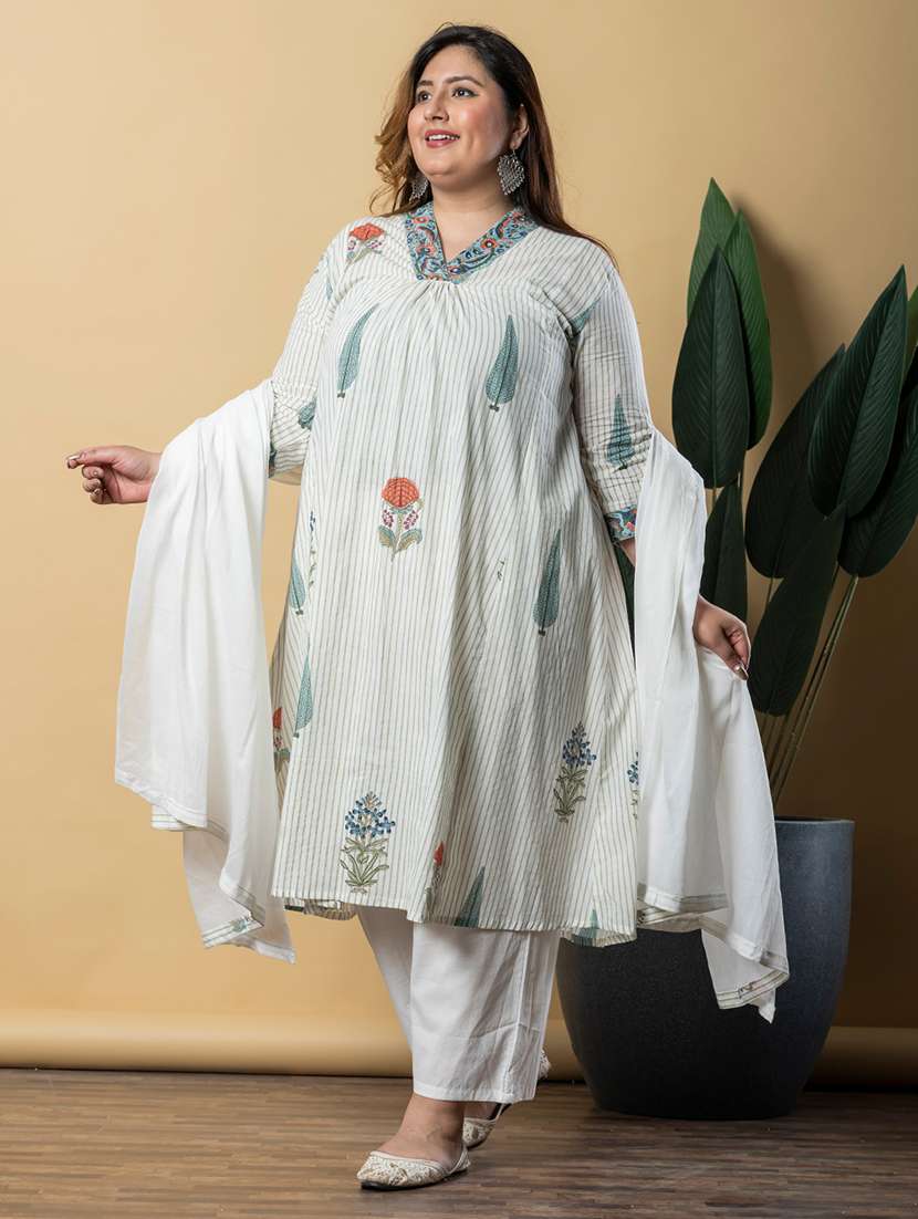 women three quarter sleeve kurta pant with dupatta set - 21766885 -  Standard Image - 1