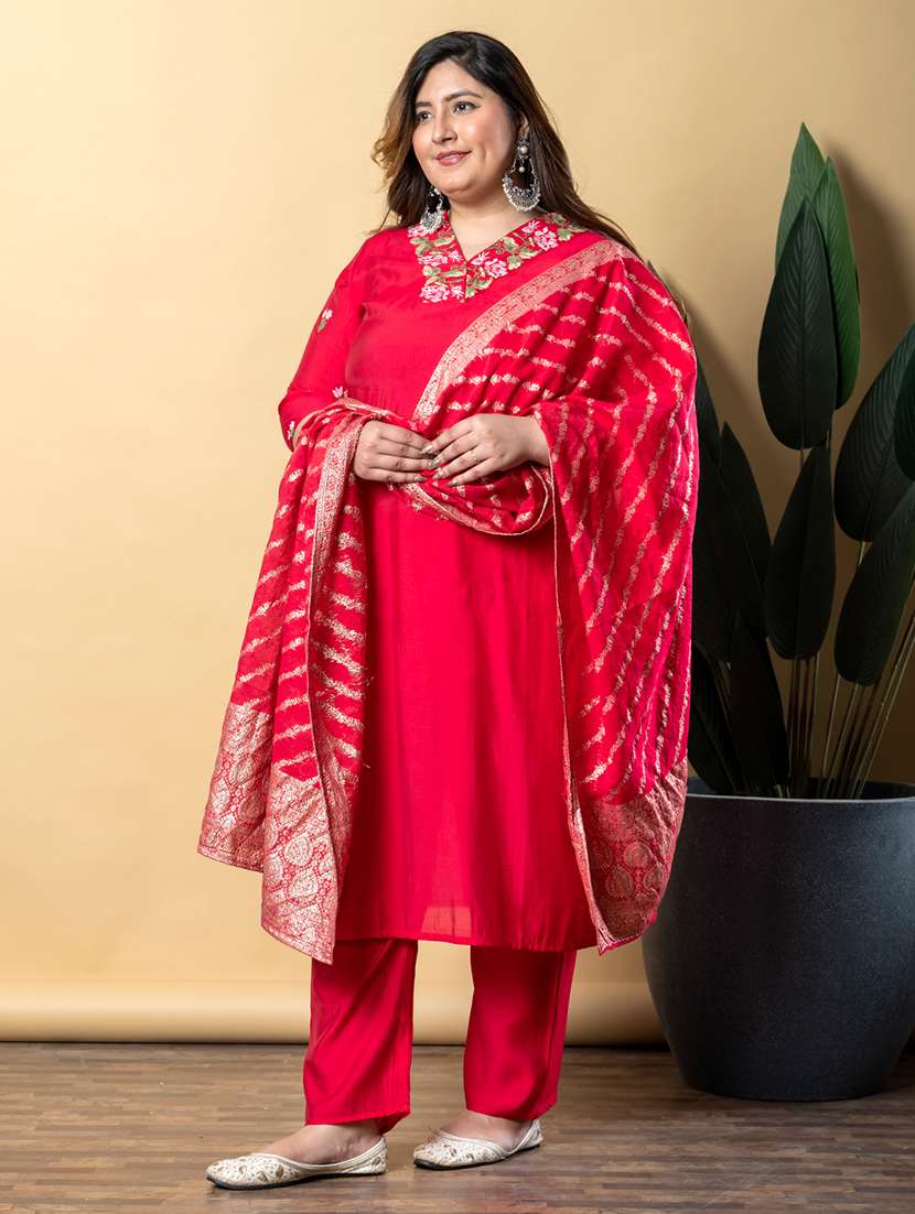 women three quarter sleeve kurta pant with dupatta set - 21766888 -  Standard Image - 1