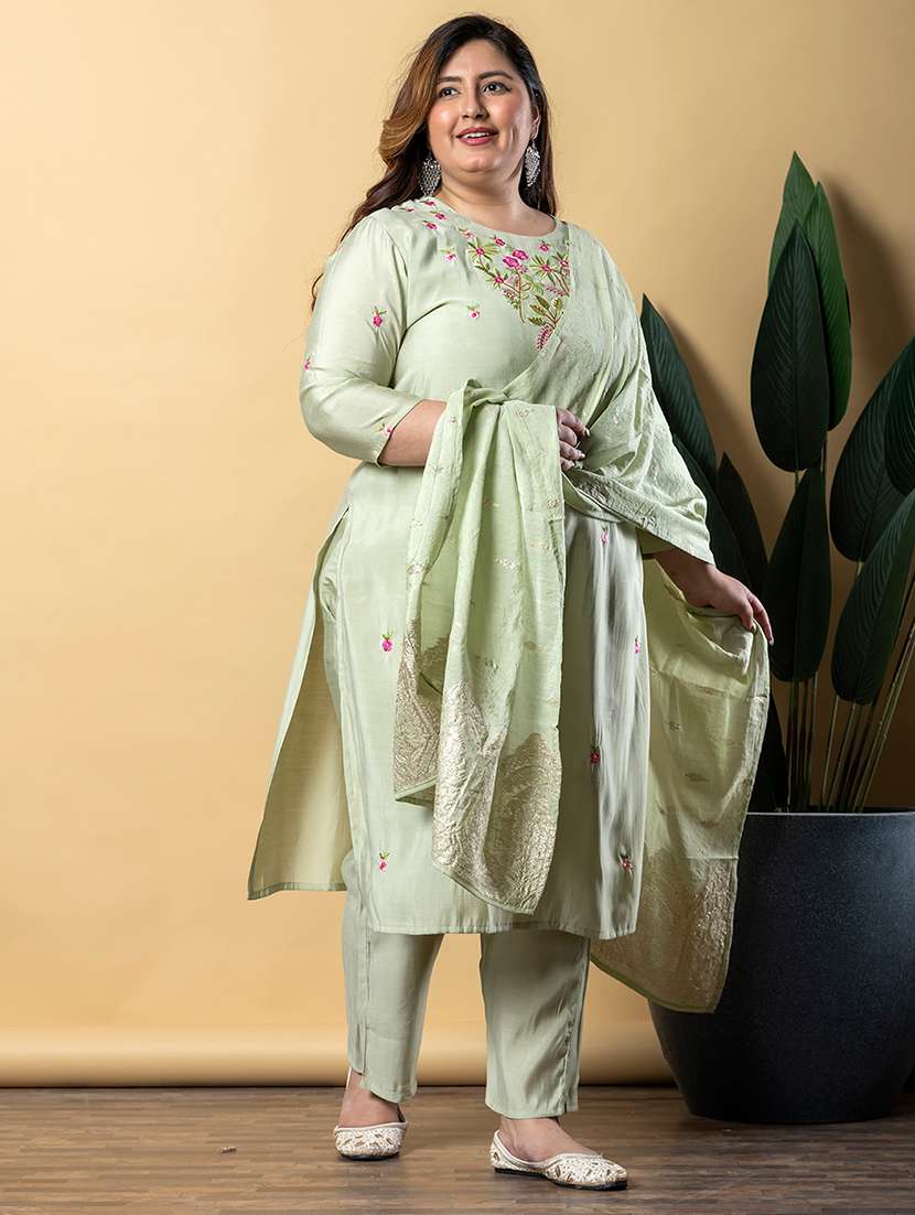 women three quarter sleeve kurta pant with dupatta set - 21766890 -  Standard Image - 1