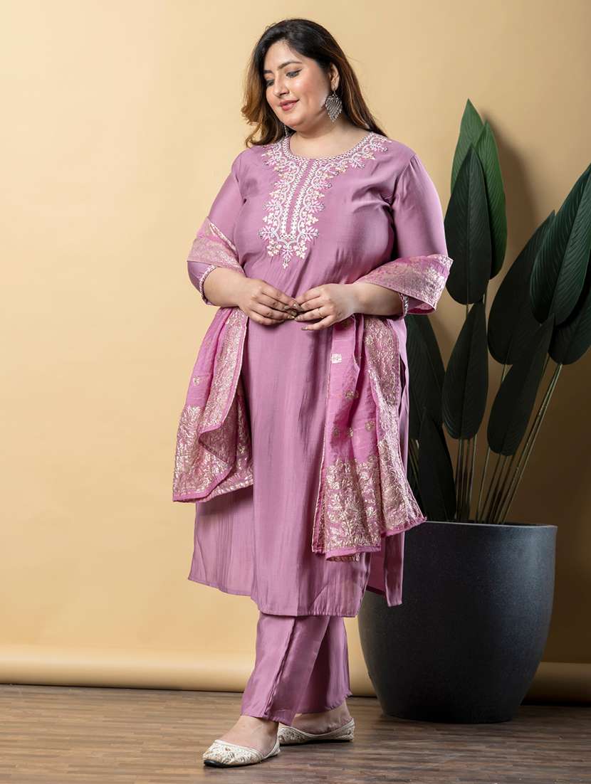 women three quarter sleeve kurta pant with dupatta set - 21766892 -  Standard Image - 1