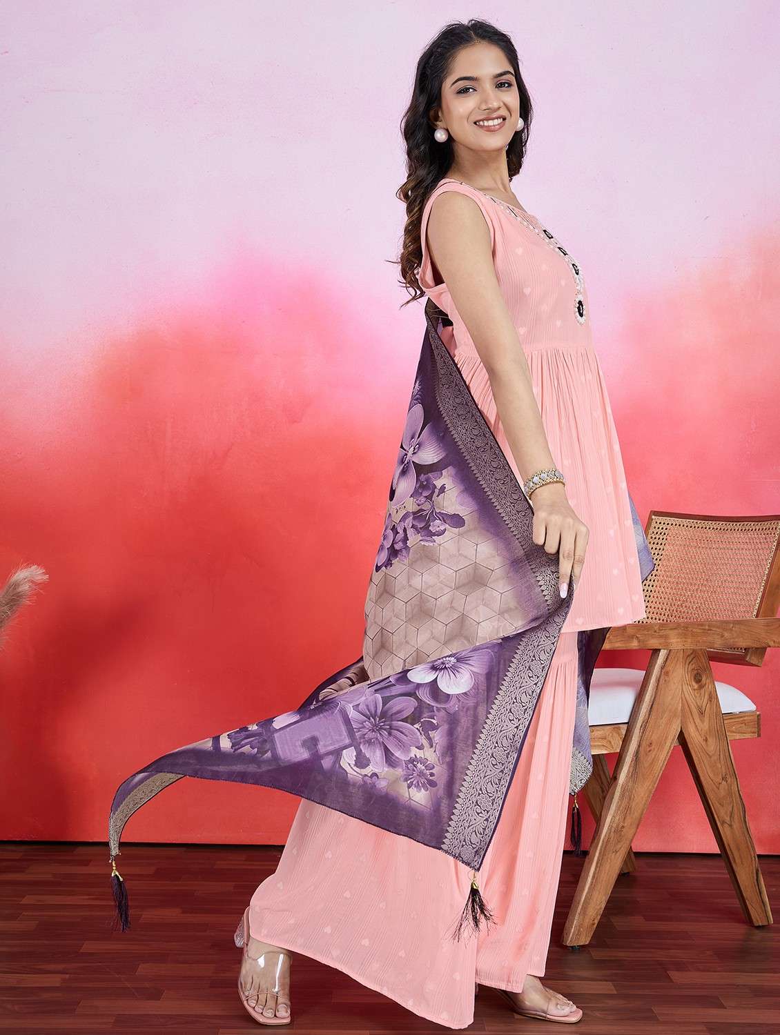 women sleeveless kurta sharara with dupatta set - 21766922 -  Standard Image - 1