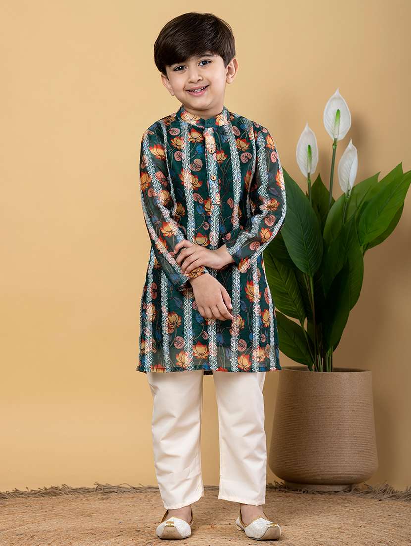 boys printed long sleeves kurta pyjama set - 21766933 -  Standard Image - 1