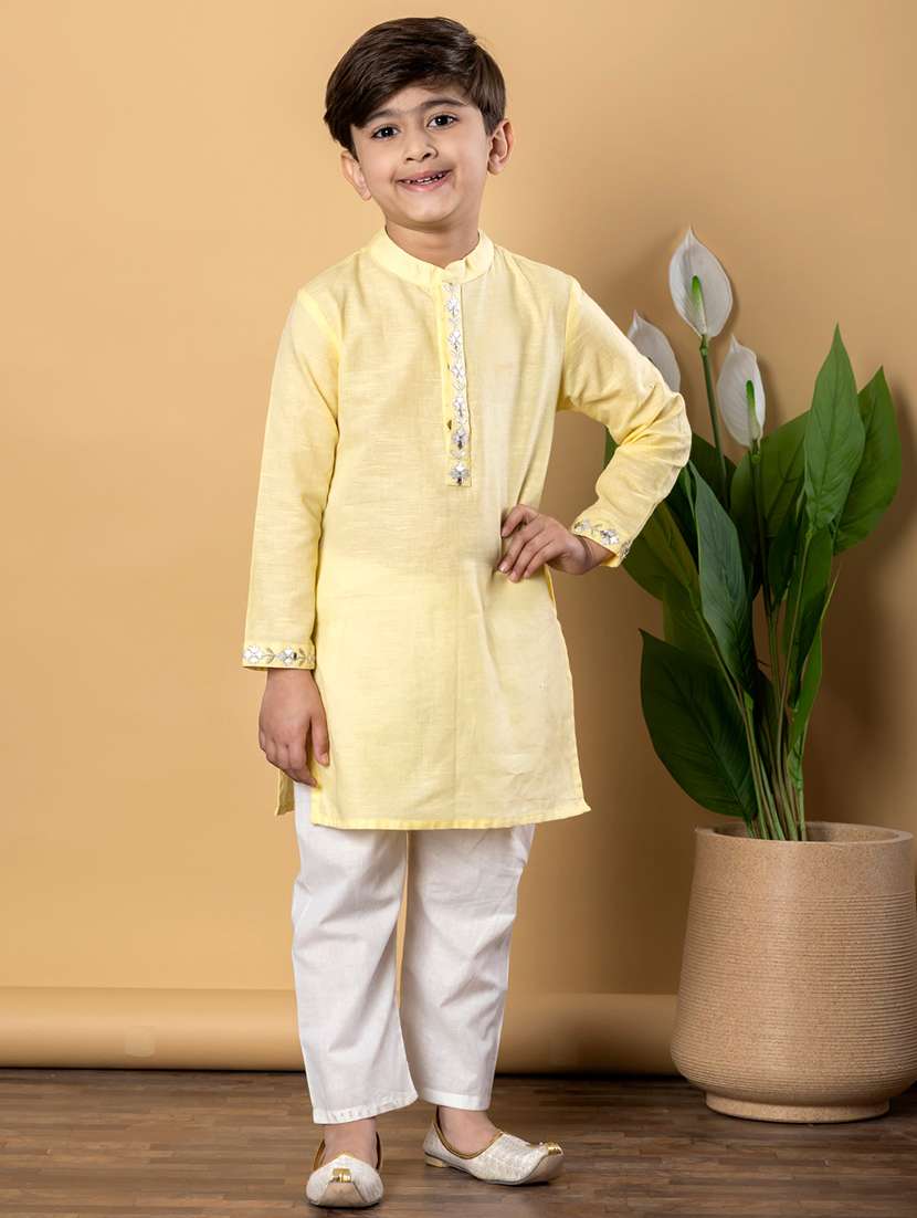 boys solid long sleeves kurta pyjama set - 21766939 -  Standard Image - 1