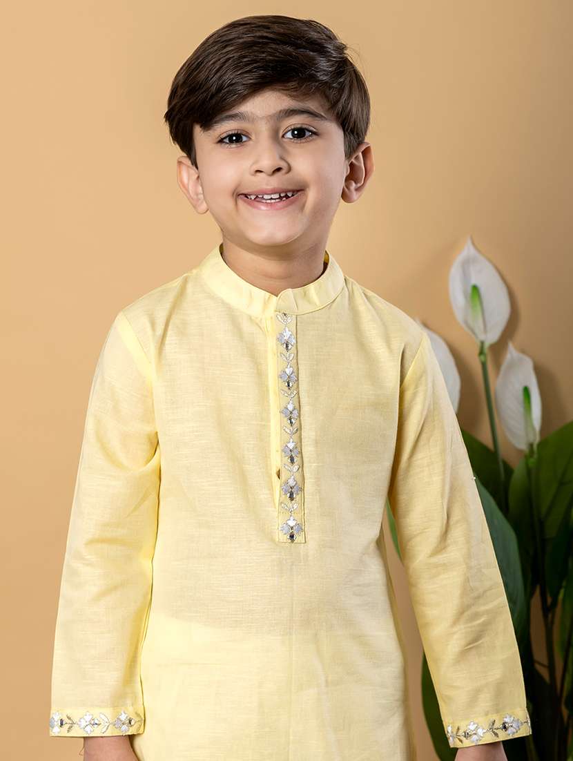 boys solid long sleeves kurta pyjama set - 21766939 -  Standard Image - 4