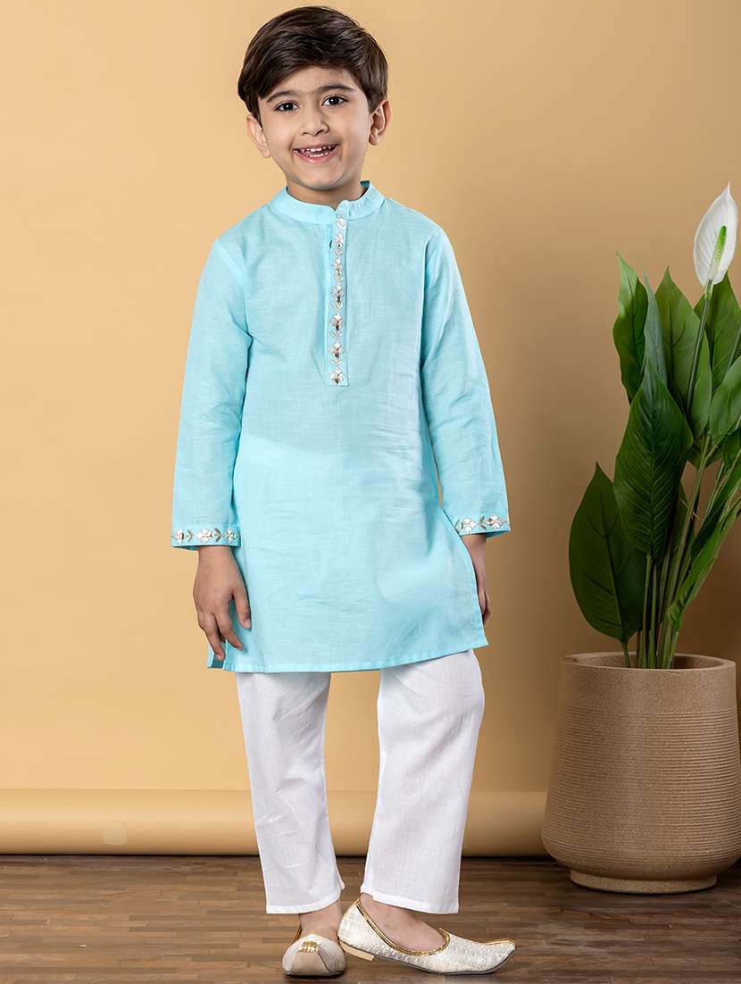 boys solid long sleeves kurta pyjama set
