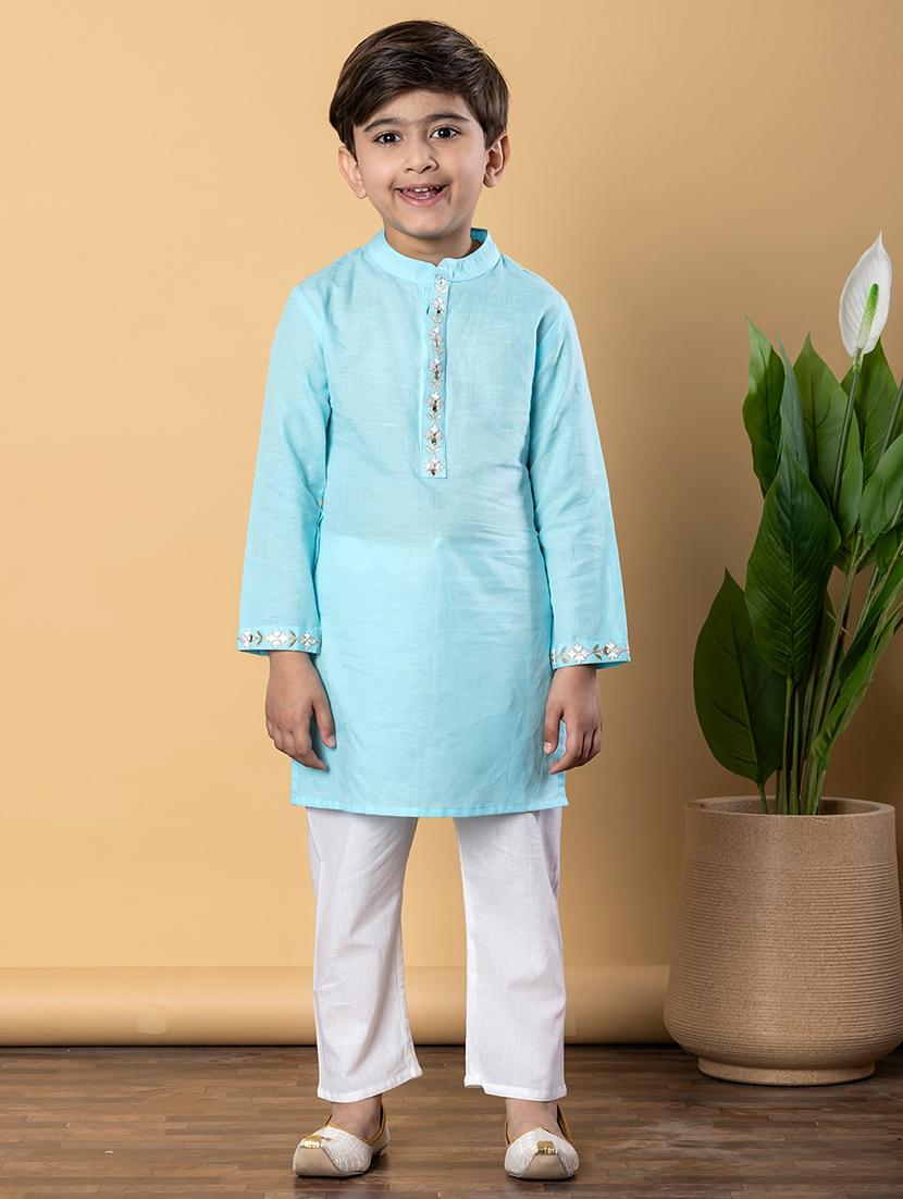 boys solid long sleeves kurta pyjama set - 21766940 - Standard Image - 1
