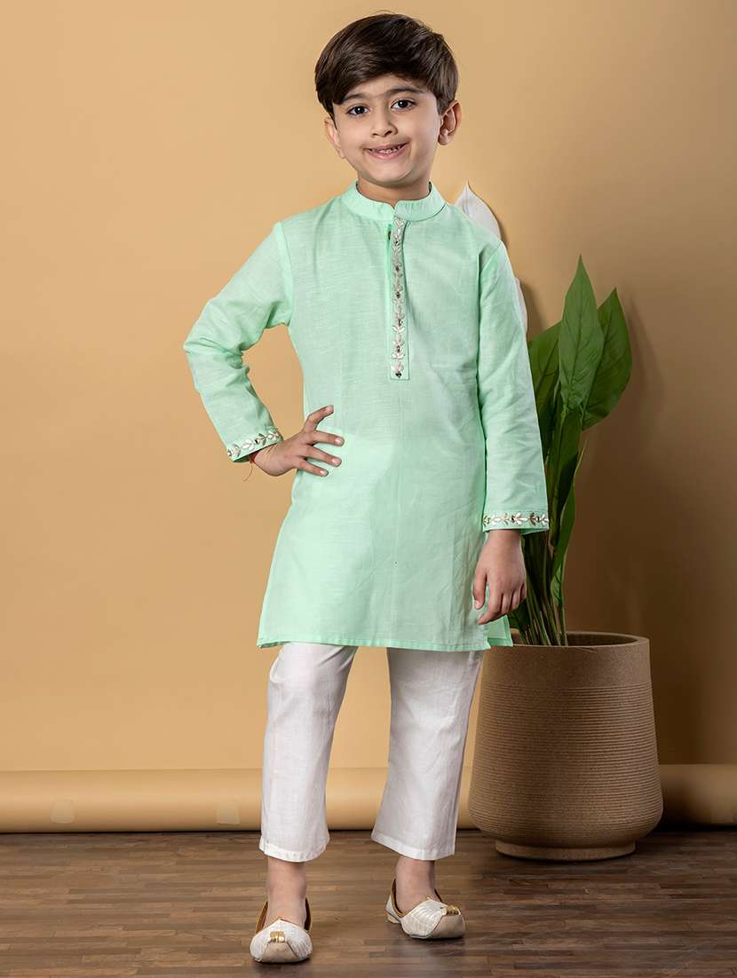 boys solid long sleeves kurta pyjama set