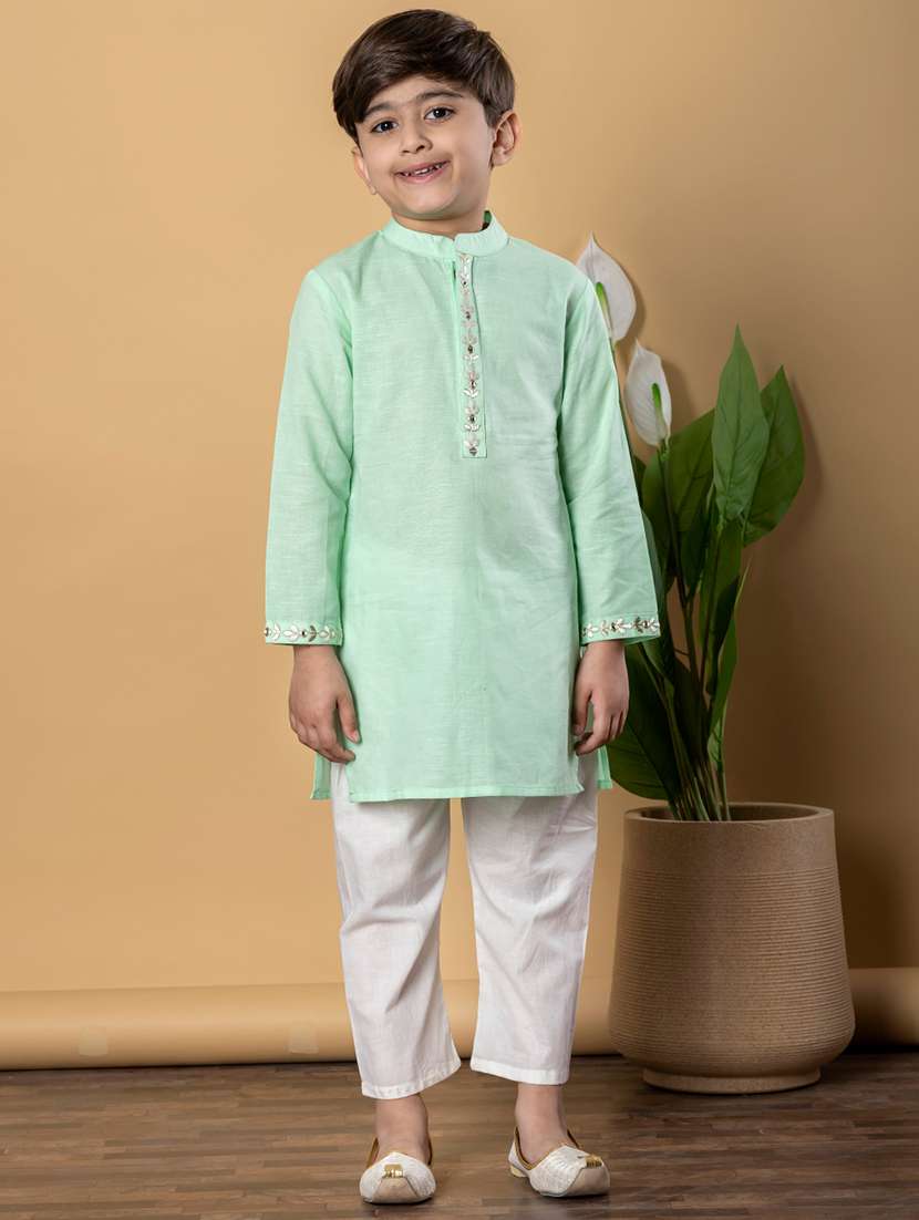 boys solid long sleeves kurta pyjama set - 21766941 -  Standard Image - 1
